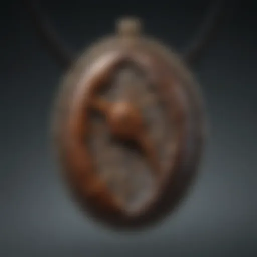 Close-up view of a dinosaur bone pendant showcasing intricate textures and patterns.