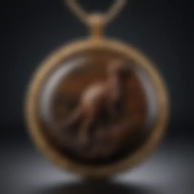 An elegant dinosaur bone pendant worn as a statement piece in jewelry.