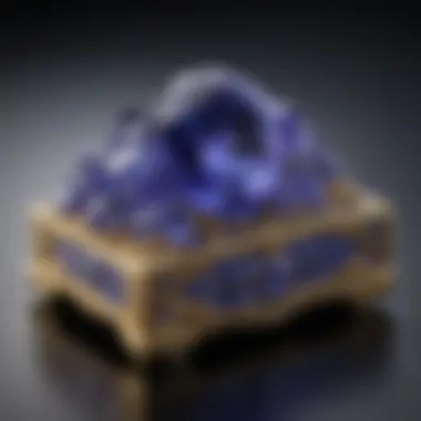 Display of ion tanzanite gemstones in a collector's showcase