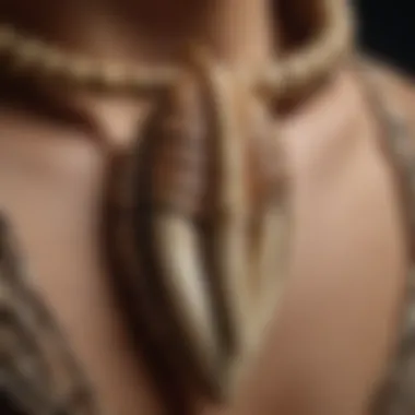 Close-up view of a Spinosaurus tooth necklace showcasing intricate design.