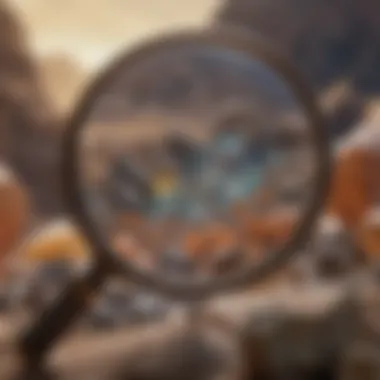 Focus on Mineral Specimen A close-up view of a magnifying glass focusing on a mineral specimen