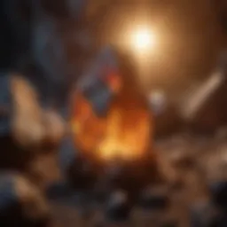 Large UV flashlight shining on geological specimens