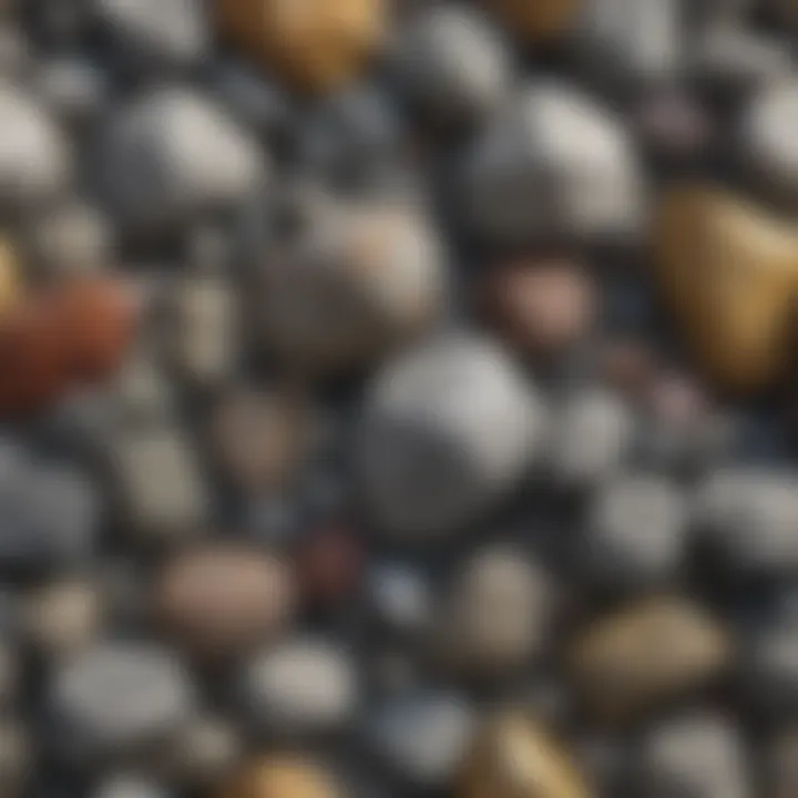 A detailed view showing the mineral compositions found in gray rocks.