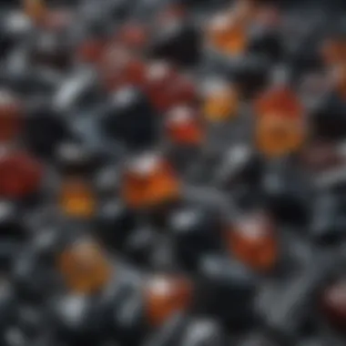 Close-up of colorful obsidian pieces highlighting mineral composition
