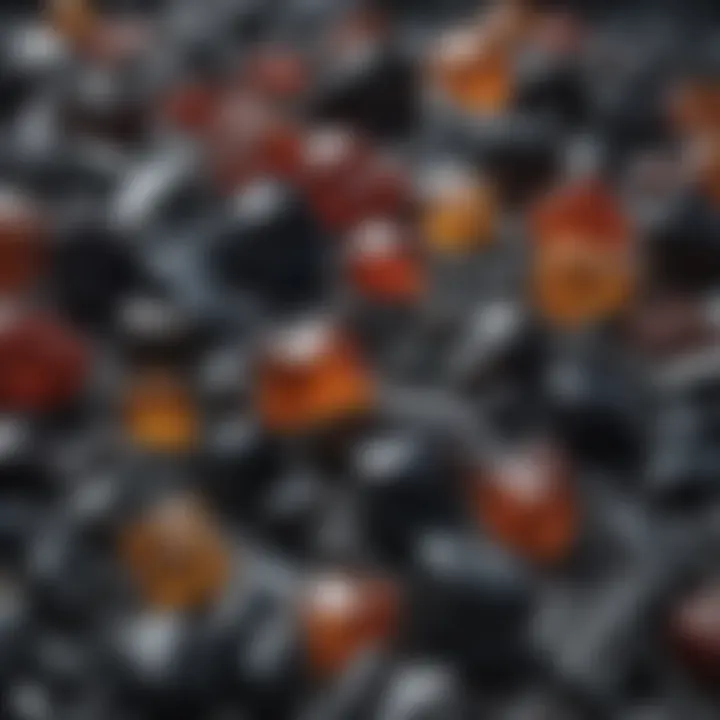 Close-up of colorful obsidian pieces highlighting mineral composition