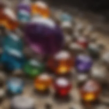 An artistic arrangement of various gem stones set against a natural backdrop