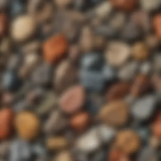 Close-up view of various rock and mineral samples showcasing their unique textures and colors