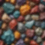 A close-up view of various colorful minerals showcasing their unique textures