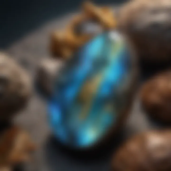 A striking visual of a shimmering labradorite stone with iridescent colors