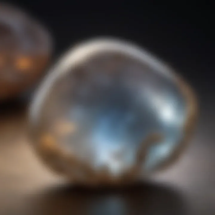 A captivating shot of a rare and lustrous moonstone revealing its ethereal glow