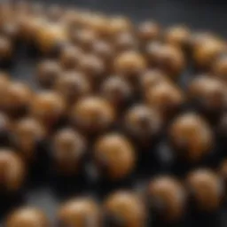 Close-up view of tiger eye mala beads highlighting their unique patterns