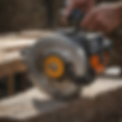 Close-up view of a trim saw cutting through a rock slab