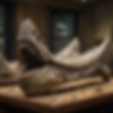 Fossilized Wonders: Megalodon Teeth Exhibit Fossilized megalodon teeth in a natural history museum
