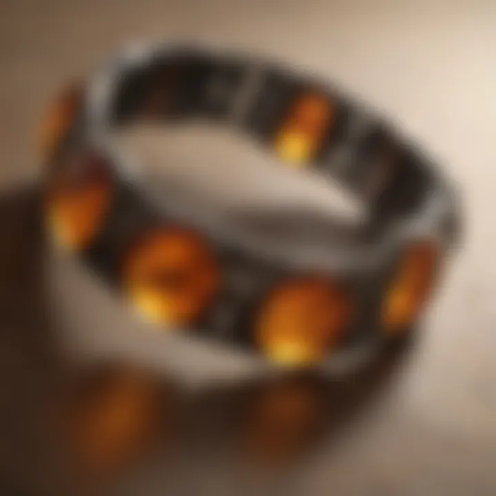 Amber bracelet with unique patterns and textures reflecting light