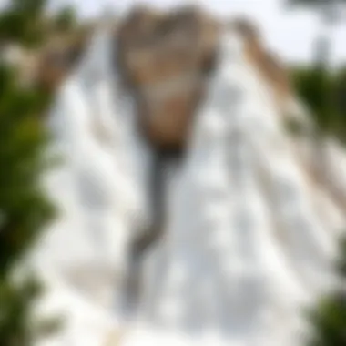 Geological formation of white limestone in a natural setting