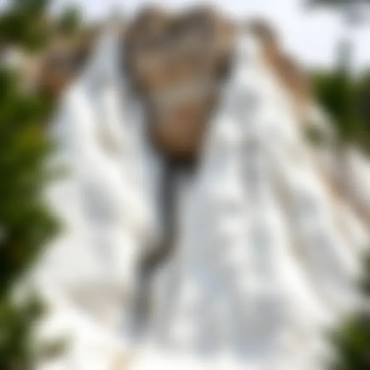 Geological formation of white limestone in a natural setting