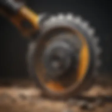 Detailed view of portable rock saw's blade in action