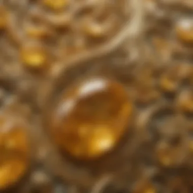 A stunning close-up of a yellow gemstone showcasing intricate patterns and textures
