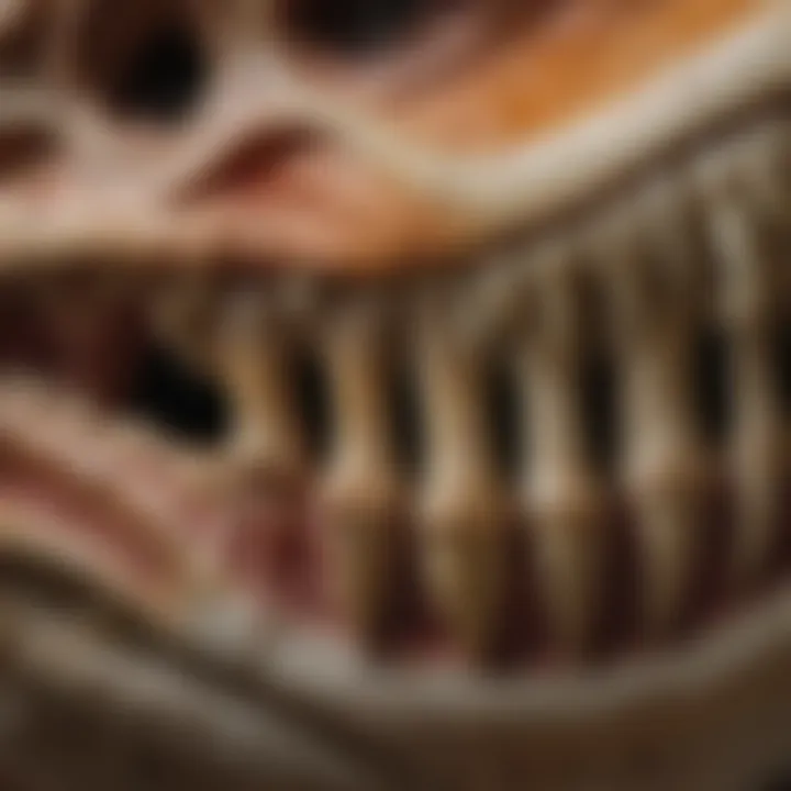 Close-up view of a T. rex tooth replica showcasing intricate details