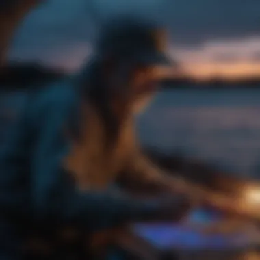 Fisherman inspecting blacklight on boat