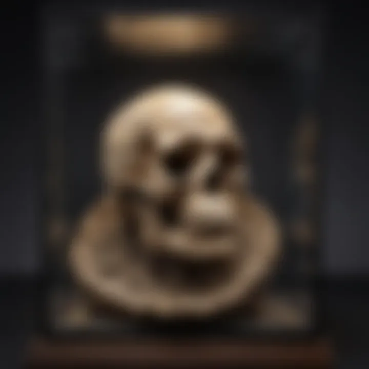 A well-preserved fossil specimen encased in a protective display box