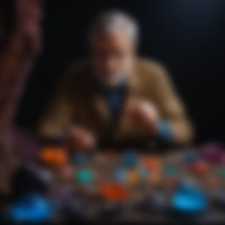 Collector examining gemstone under blacklight