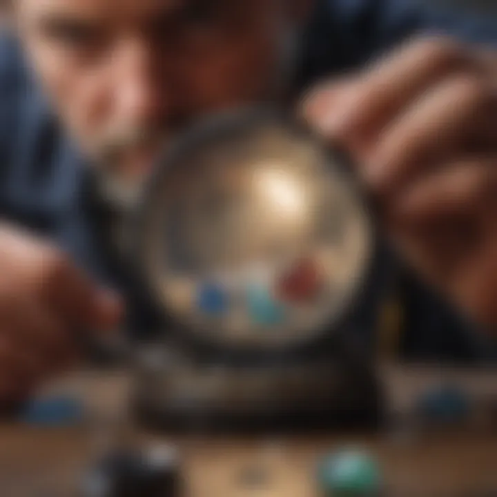 Artisan inspecting gemstone under magnifying glass