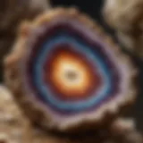 Natural geode cross-section showing crystal formations