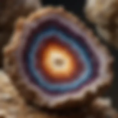 Natural geode cross-section showing crystal formations