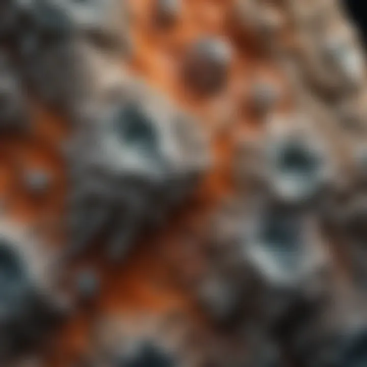 Detailed close-up of a geological formation in a mineral specimen