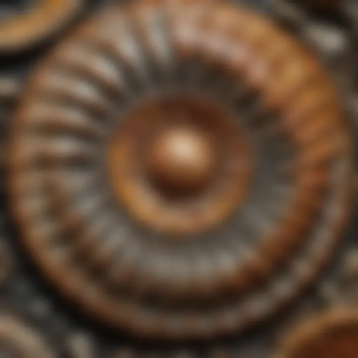 Close-up of intricate fossilized ammonite