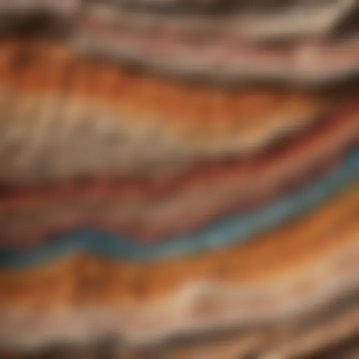 Magnified view of colorful layers in a sedimentary rock