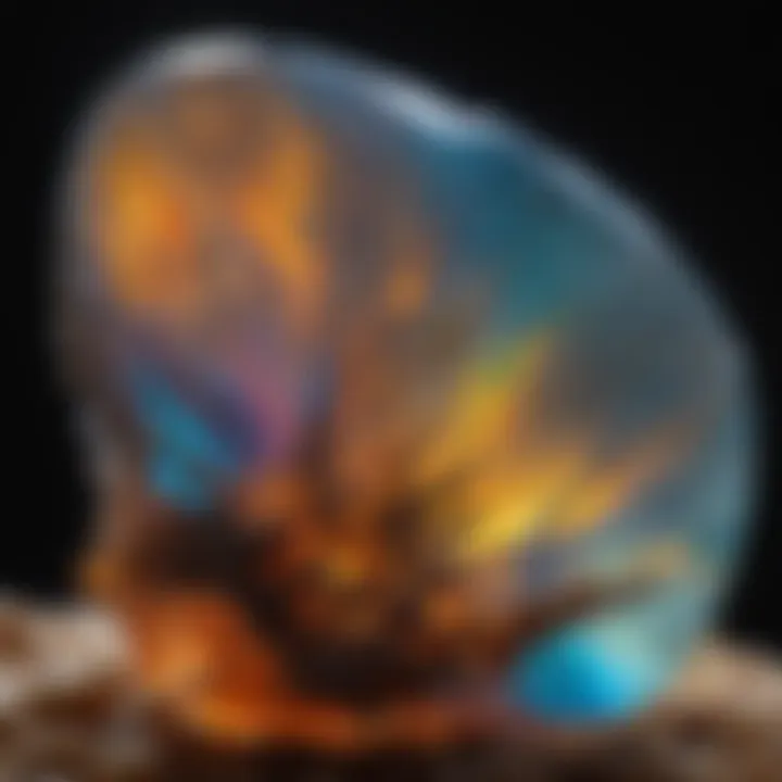 Close-up of a vibrant opal gemstone found in Oregon, displaying its colorful play-of-color phenomenon