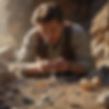 A geologist examining crystal stones under natural light, revealing their true beauty.