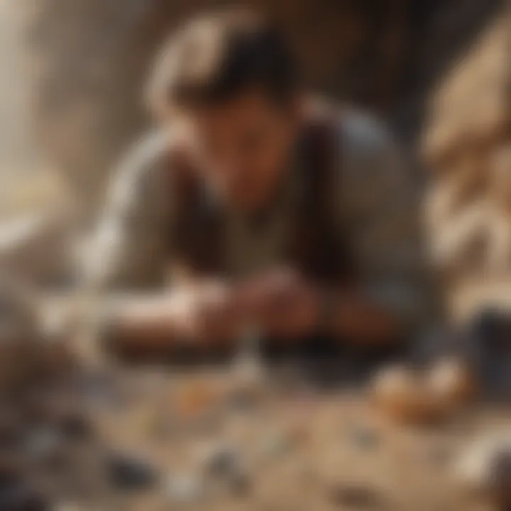A geologist examining crystal stones under natural light, revealing their true beauty.