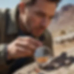 Geologist using hand lens for mineral examination