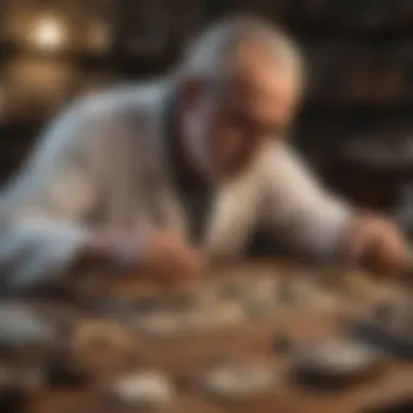 Geologist studying the composition of fossilized azoth in a laboratory setting