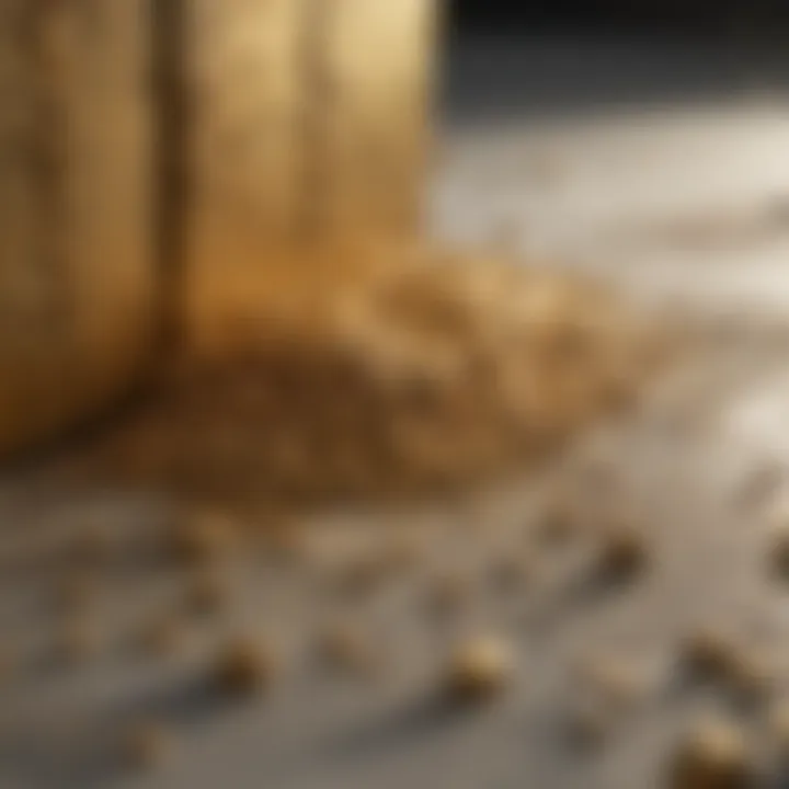 Close-up of gold particles captured in a slush box