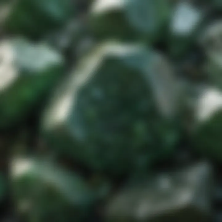 Macro close-up of green crystal rock surface texture