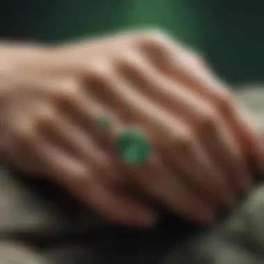 Majestic Green Gemstone Ring on Hand Majestic Green Gemstone Ring on Hand