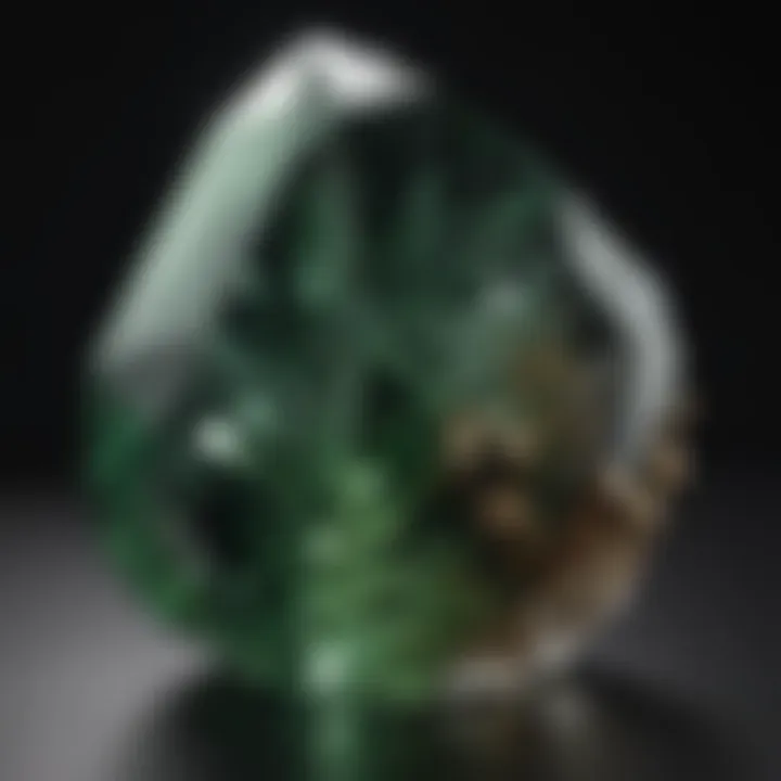 Astonishing green obsidian crystal reflecting light