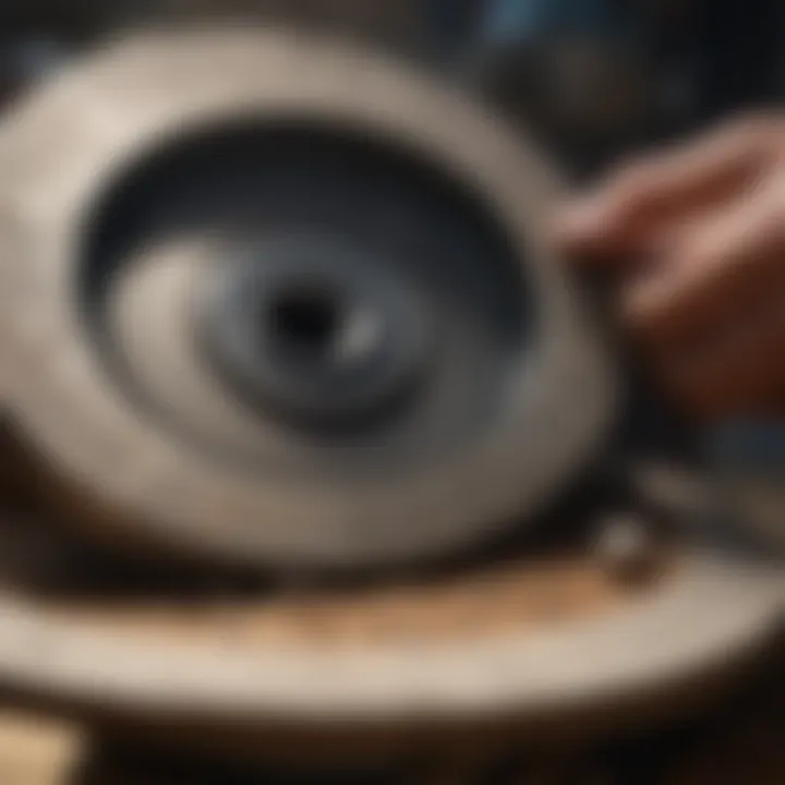 A close-up view of grinding wheels used in lapidary machines demonstrating wear and tear.