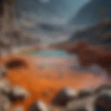 A serene landscape depicting the interaction between hot springs and mineral deposits