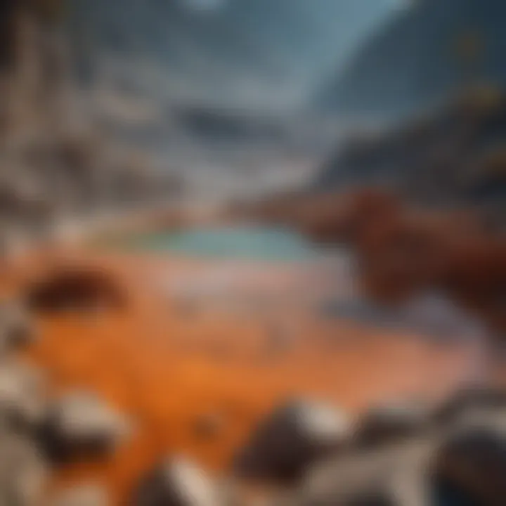 A serene landscape depicting the interaction between hot springs and mineral deposits