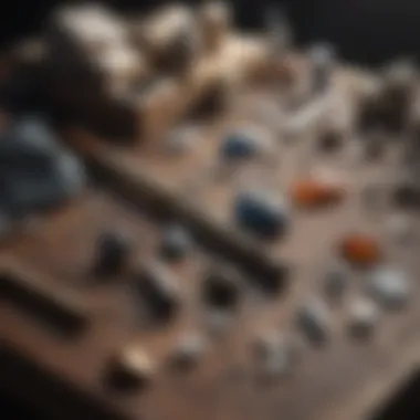 Essential tools for cleaning crystal rocks neatly arranged