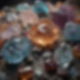 Close-up view of various crystal rocks before cleaning