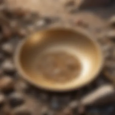 Gold Panning Technique for Rock Analysis Close-up of gold pan with gravel and rocks