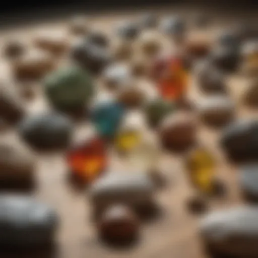 Close-up view of various polishing compounds for rocks and fossils displayed on a wooden surface