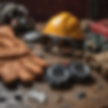 Safety gear laid out for polishing rocks, including gloves and goggles, emphasizing safety