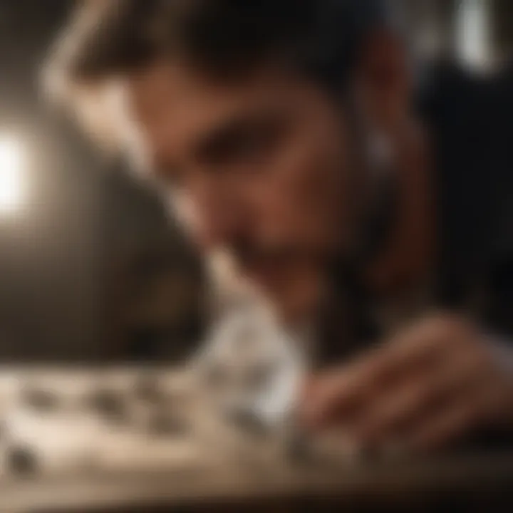 Expert examining a crystal under natural light to assess its authenticity
